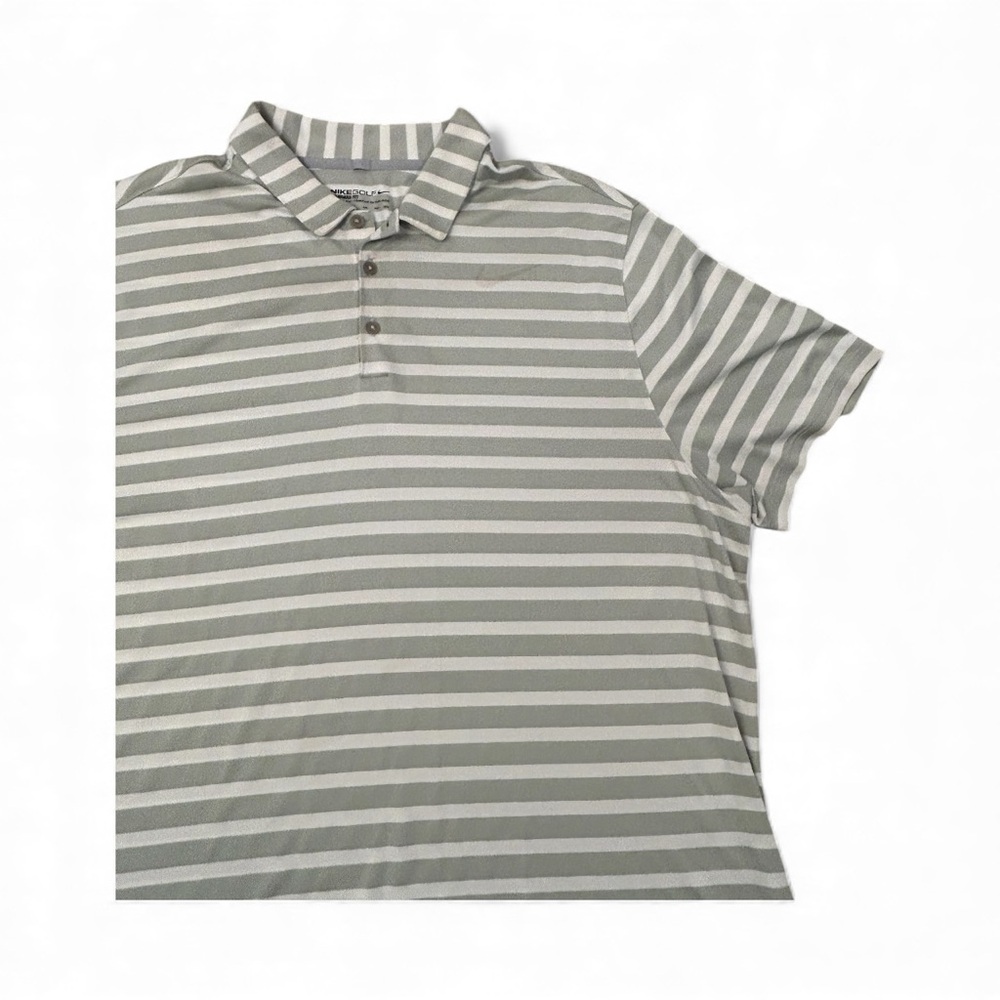 Nike‎ Gray and White Striped Polo Golf Performance  Shirt XXL Standard Fit